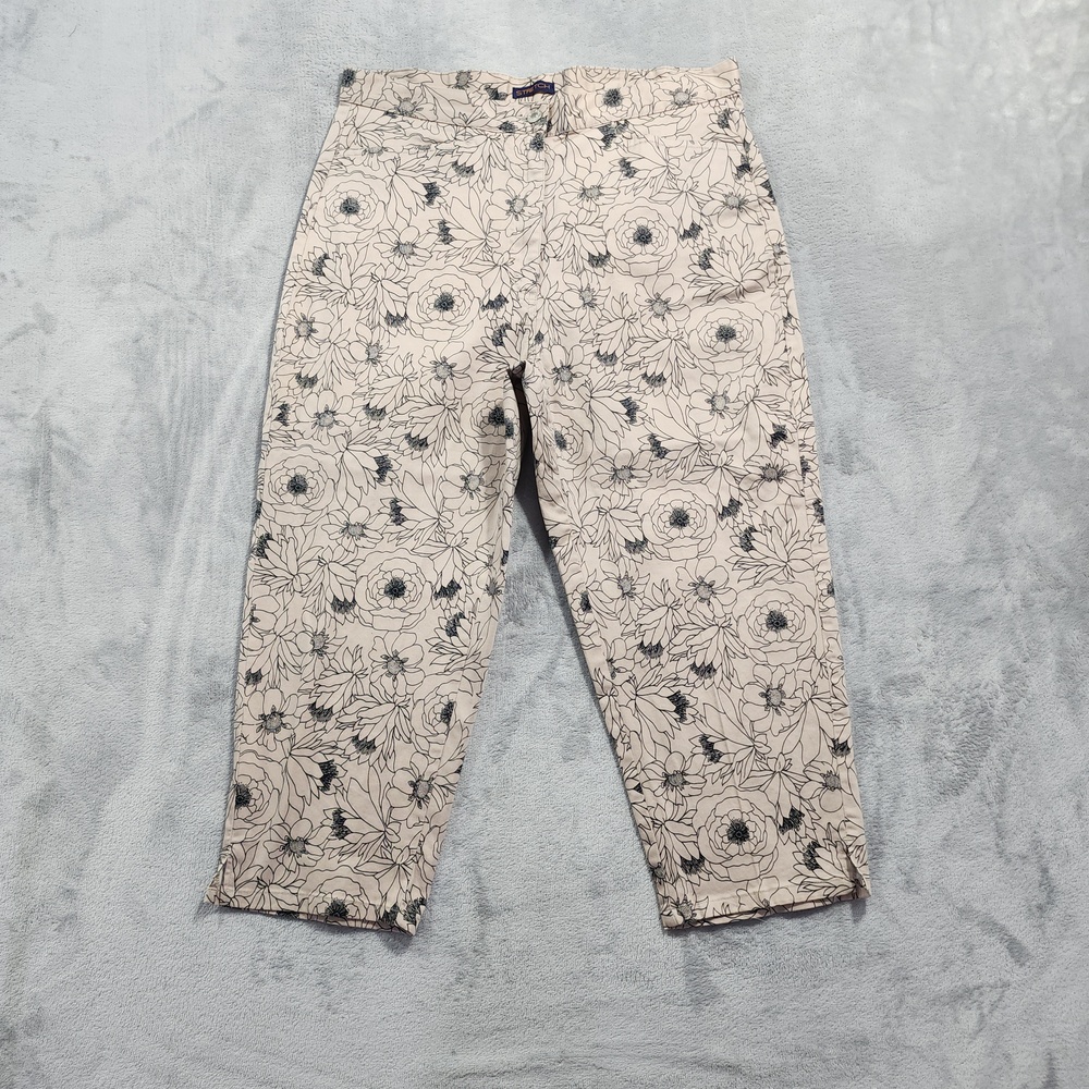Vintage Shaver Lake Pants Womens 14 Beige Floral Twill Crop Tapered Stretch